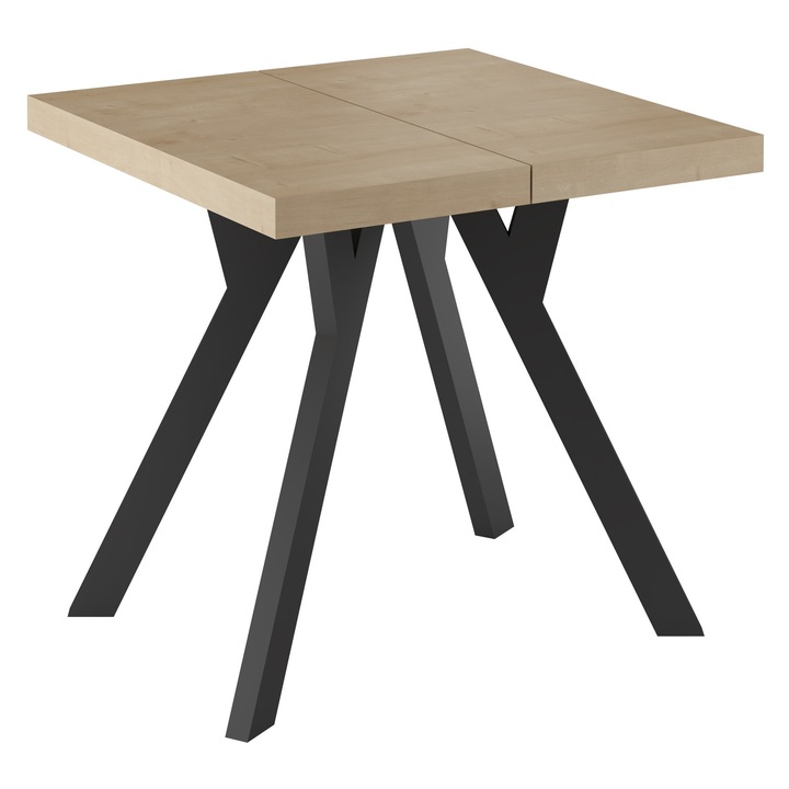 Masa extensibila, Meble Balut, 100x100/200 cm, PAL, picioare din lemn de fag, inaltime 75 cm, neagra