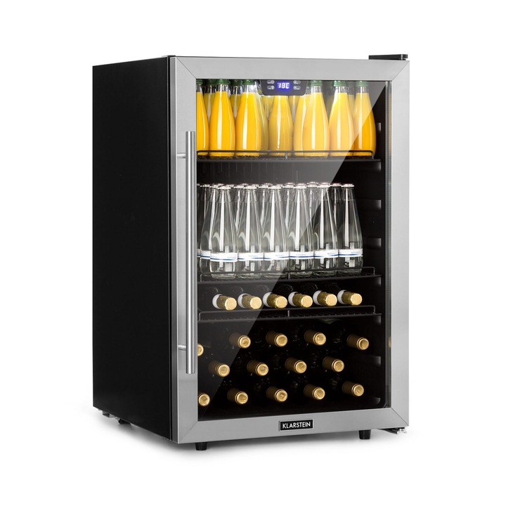Frigider pentru băuturi Klarstein Beersafe 5XL, 148 litri, 3 rafturi, ușă panoramică din sticlă, oțel inoxidabil, 55x84x60, 5 cm