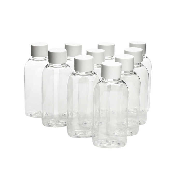 Комплект пластмасови флакони 50 мл, 10 бр., прозрачни, 9,5x3,95x2,6 см