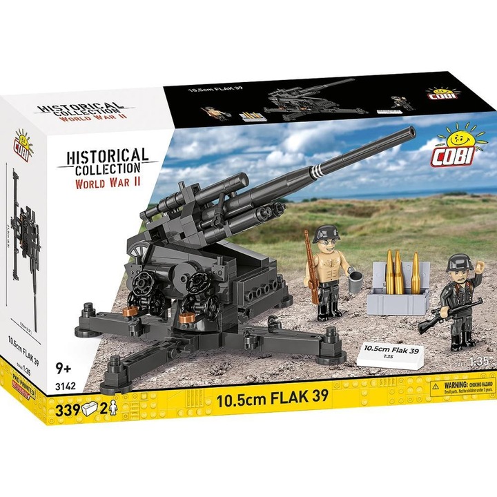 Set de Construire Cobi 10, 5 cm Flak 39, 339 piese, inclusiv 2 figurine, multicolor, 215x170x85mm