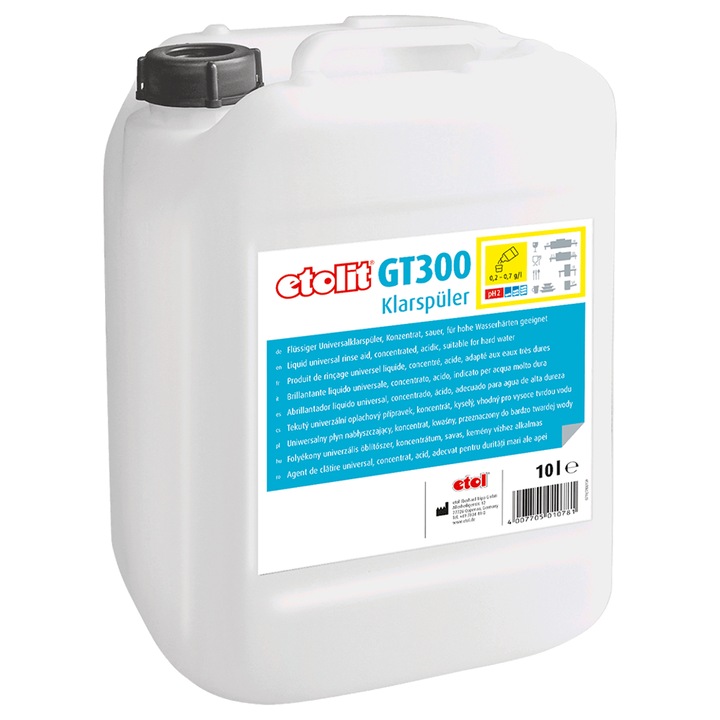 Solutie profesionala de clatire, pentru masini de spalat vase din domeniul HoReCa, compatibila cu apa dura, Etolit GT 300