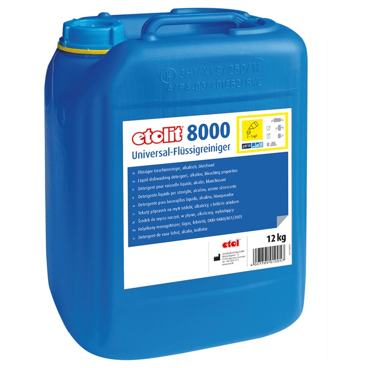 Detergent lichid Etol pentru masini de spalat vase, 12 kg, alcalin, efect de inalbire