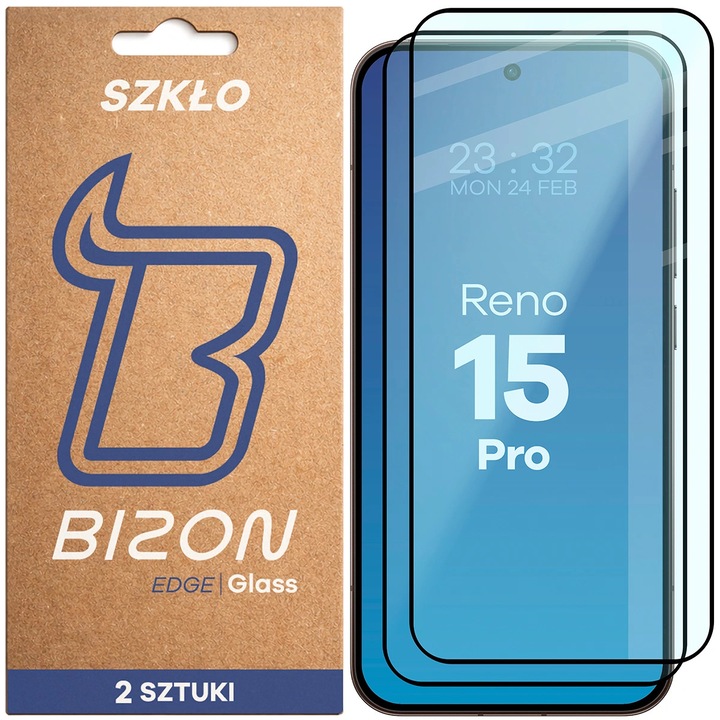 Стъклен протектор Bizon Glass Edge Duo за Oppo Reno15 Pro, czarna ramka, 2 броя