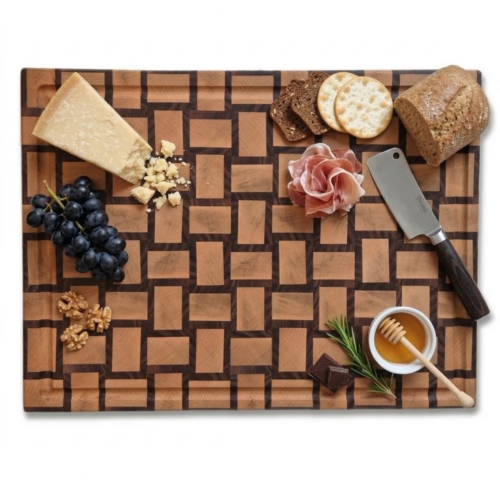 Tocator de bucatarie, Origin Woodcraft, end grain paltin si nuc negru, handmade 41 x 31 x 4 cm