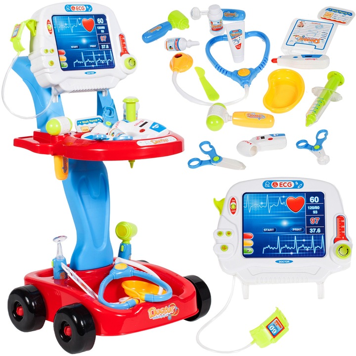 Set doctor mobil cu carucior, MalPlay, 17 accesorii, 32x58x41cm, pentru 3 ani