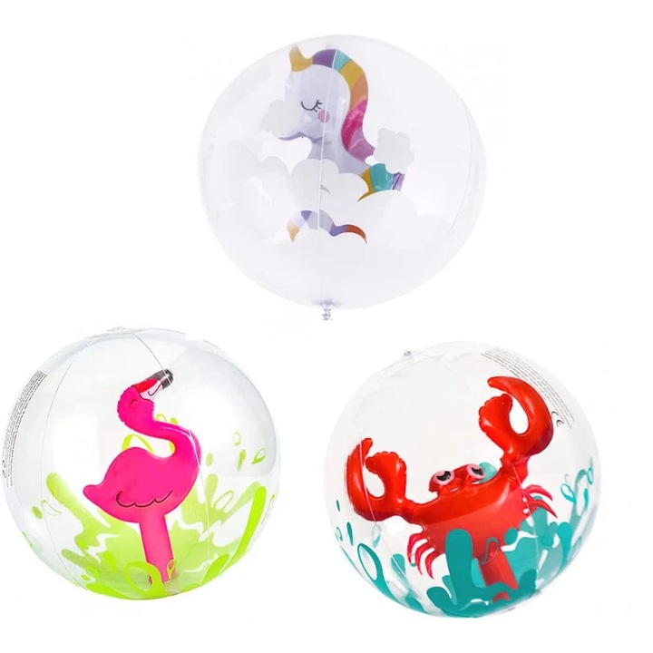 Set 3 mingi de plaja, diametru 30 cm, PVC, multicolor