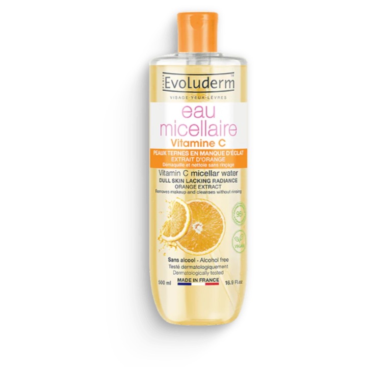Apa micelara Evoluderm cu Vitamina C, 500ml, pentru demachiere, curatare delicata, fara alcool