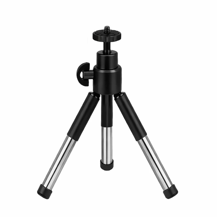 Trepied mini extensibil din aluminiu pentru telefon, cap de bila reglabil, montura 1/4 inch, inaltime 13–20 cm, suport stabil pentru filmare si fotografie