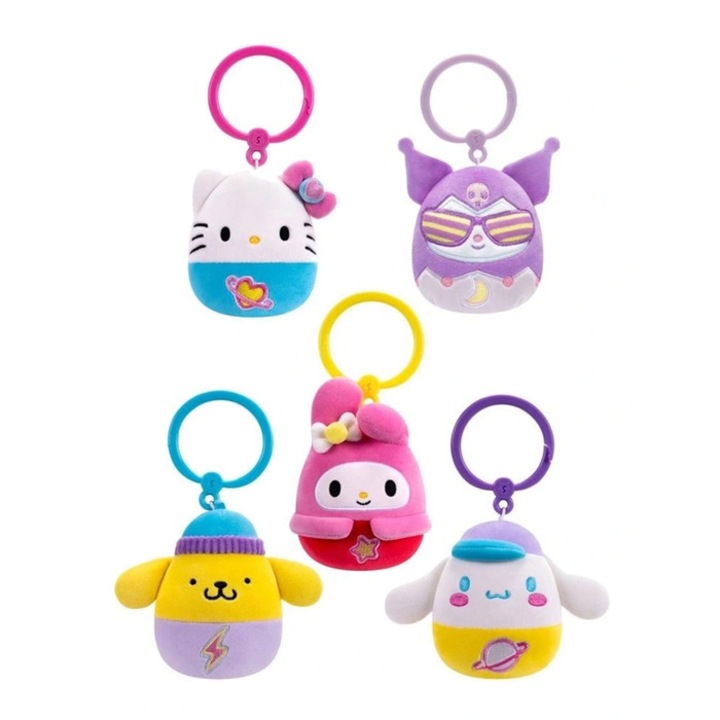 SQUISHMALLOWS breloc cu jucarie de plus, jucarie de plus, Hello Kitty, diverse modele, 9 cm