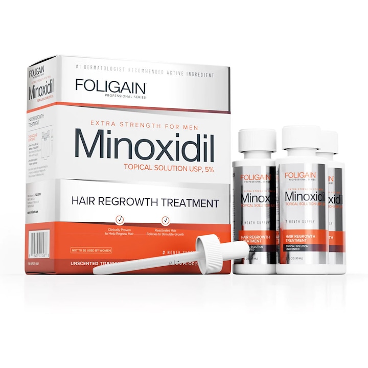 Set crestere barba si par, stimulare foliculi si regenerare, tratament impotriva caderii parului, 180 ml, pipeta inclusa, 3 luni aplicare