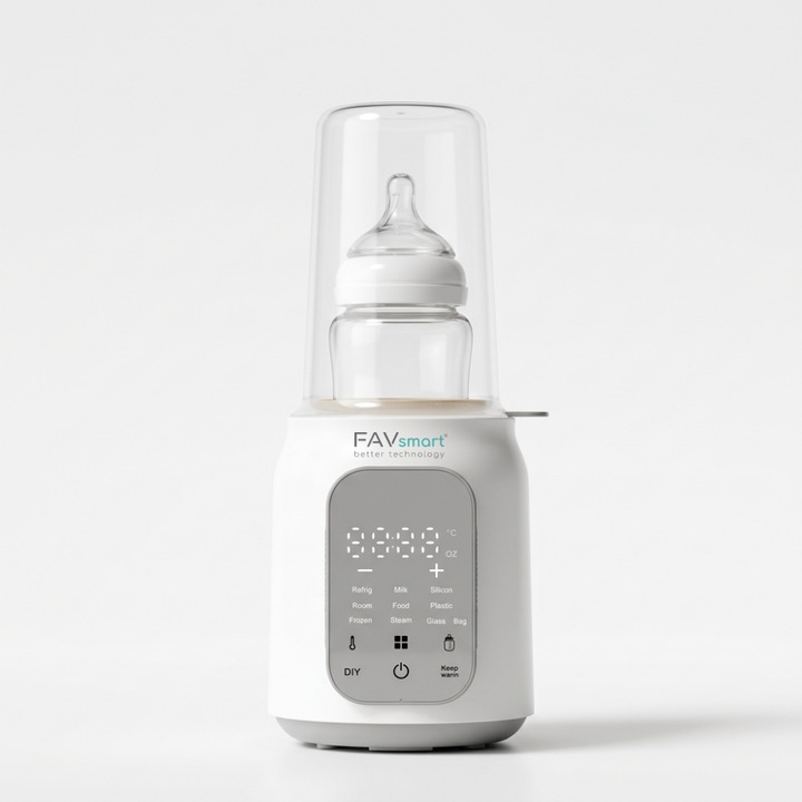 Електрически нагревател за бебешки шишета 4 в 1 FAVsmart, стерилизация, размразяване, бързо загряване, поддържане на топлина 24 часа, за мляко и бебешка храна, сензорен контрол, 280W, за контакт