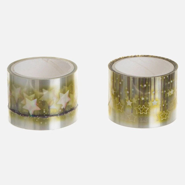 Комплект сребърна и златна холографска лента Washi с звезди 2mx3cm