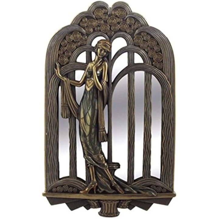 Statueta oglinda decorativa eleganta, cu figura feminina, polirasina, 36x22x2 cm