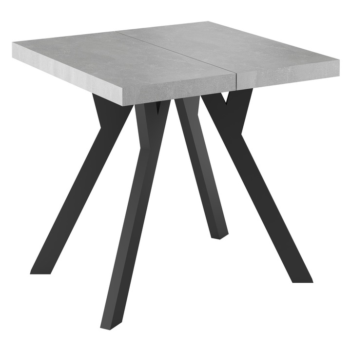 Masa extensibila Meble Balut, 100x100/200 cm, Beton, 12 persoane