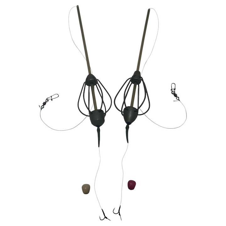 Set 2 monturi pescuit crap Lazy Fish cu momitor si spin 60 g, carlig nr.10