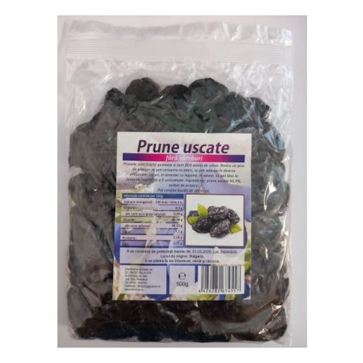 Prune mari uscate fara samburi, 500g