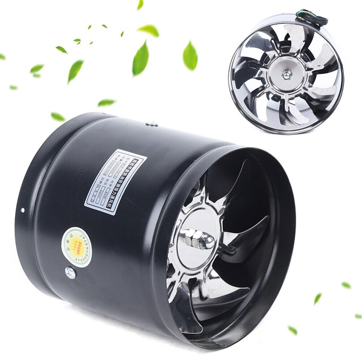 Ventilator tubulatura, 6 inci, Bedee®,150mm 600m³/h, Ventilator de evacuare, design compact, functionare silentioasa, negru