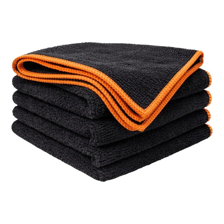 Set 5 lavete microfibra profesionale negre, 40×40 cm