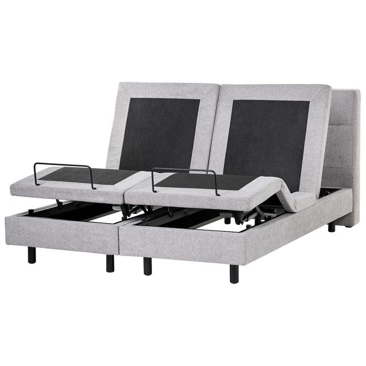 Pat reglabil Beliani 160x200 cm, Gri deschis, cu telecomandă, cadru metalic