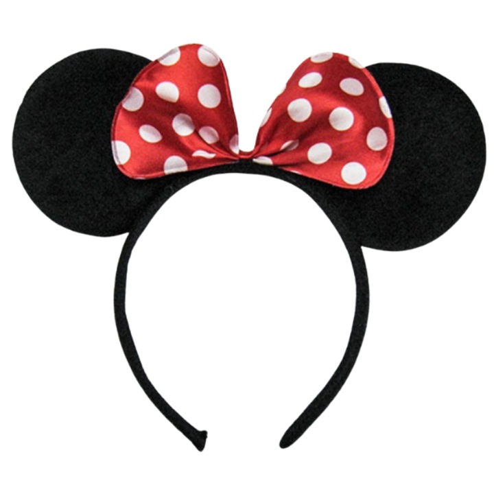 Bentita copii, urechi Minnie, negru cu fundita rosie cu buline albe, accesoriu petrecere