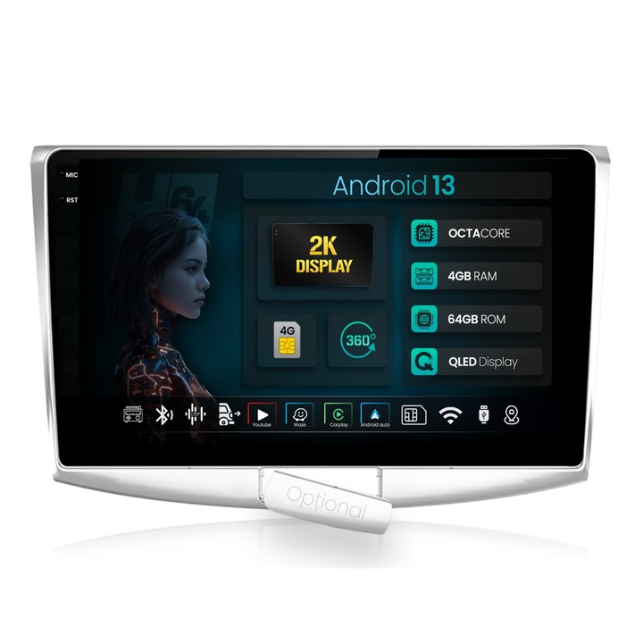 Navigatie 2K HUB64 Volkswagen Passat B6, B7, CC, 4GB RAM, Android 13, Octacore, Slot Sim 4G, DSP, GPS, Wi-FI, Carplay, Android Auto, USB, Bluetooth, Waze, Touchscreen, 10.36 Inch