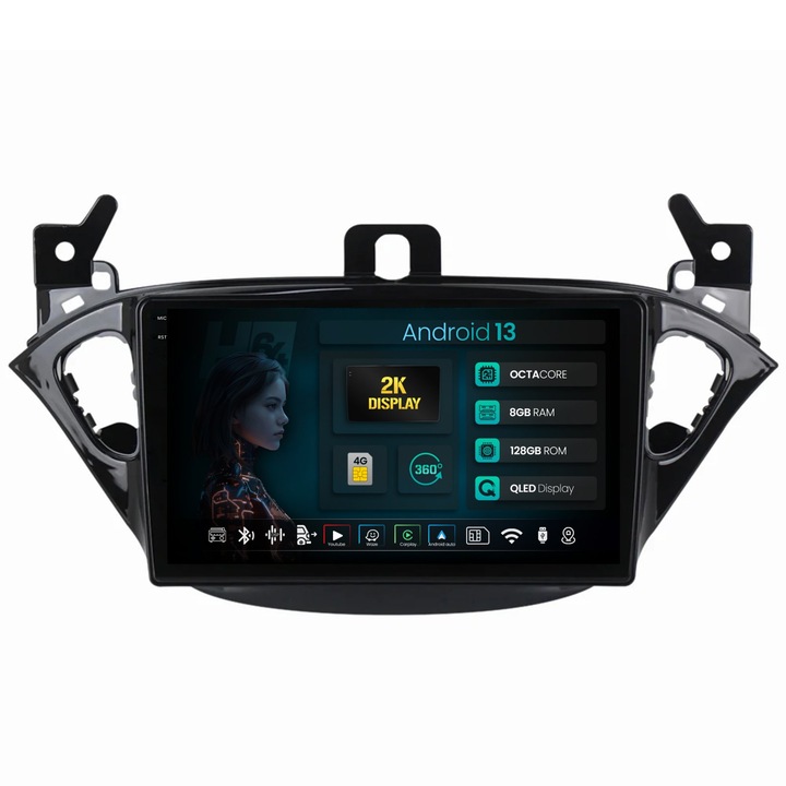 Navigatie 2K HUB64 Opel Corsa E, Adam (2013-2019), 4GB RAM, Android 13, Octacore, Slot Sim 4G, DSP, GPS, Wi-FI, Carplay, Android Auto, USB, Bluetooth, Waze, Touchscreen, 9.5 Inch