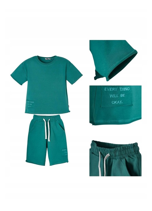 Set Haine Copii, MOD KIDS, Pantaloni Scurti si Tricou, Verde, Marime 128 CM