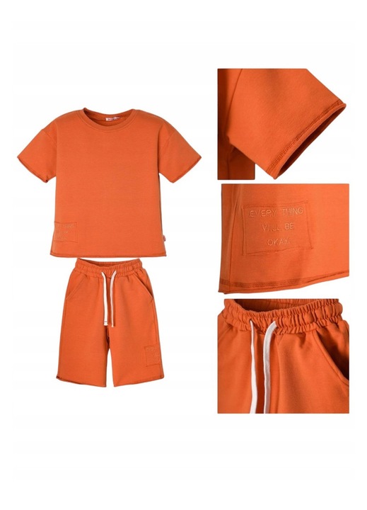 Set Haine Copii, MOD KIDS, Pantaloni Scurti si Tricou, Bumbac, Caramiziu, Marime 140