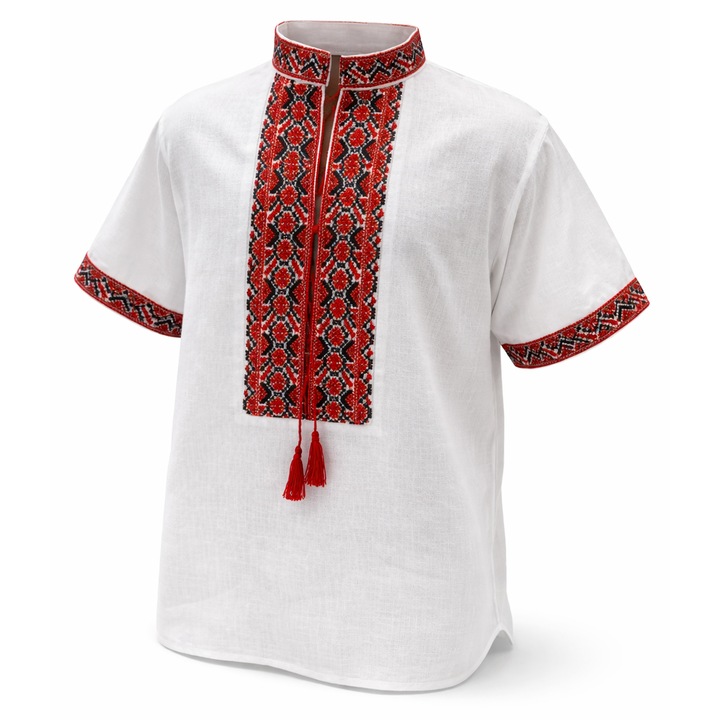 Férfi pamut ing, hagyományos modell, fekete-vörös, 5XL méret