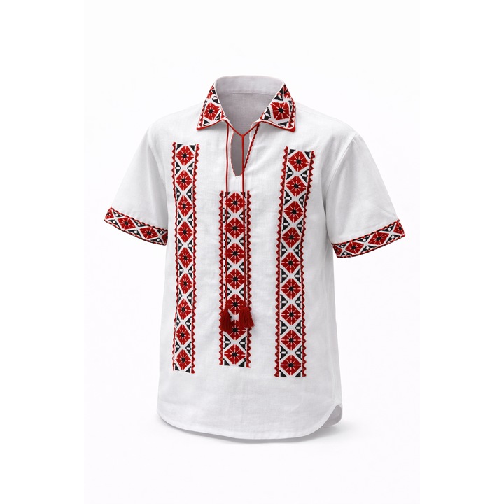 Férfi Tunika Típusú Ing, Hagyományos Piros és Fekete Színek, Pamut, 4XL Méret