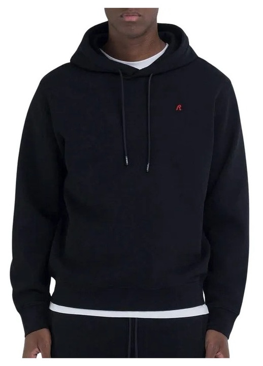 Hanorac Replay barbati, regular fit, cu gluca, broderie R rosie, bumbac, culoare negru, marimea S