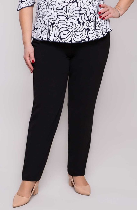 Pantaloni femei MDR24, negri, marimi mari 52-54 EU, cu buzunare, talie elastica