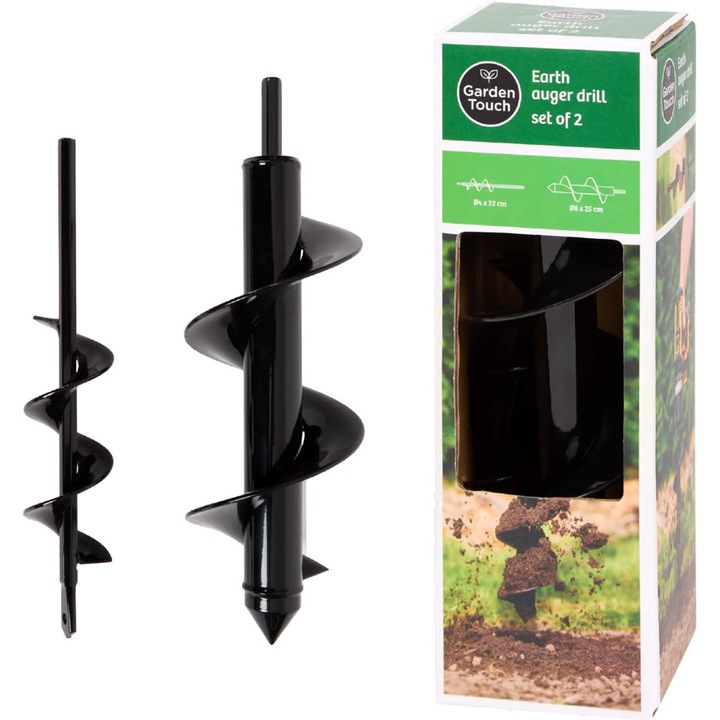 Комплект свредла за земя Garden Touch, 2 части, спирали за засаждане, метал, лесен за използване