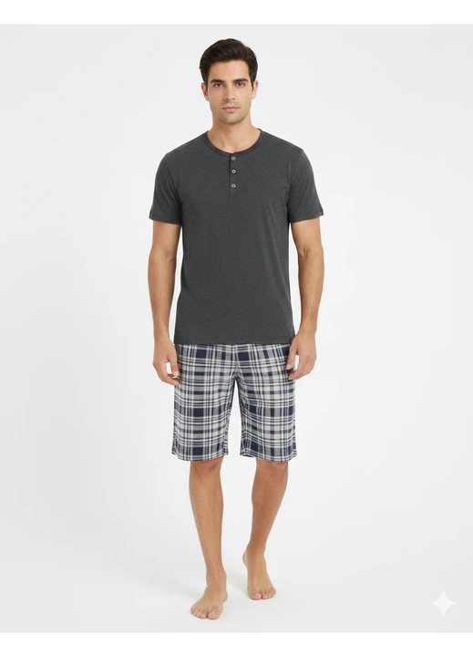 Pijama bărbătească SERENA, mână scurtă și pantaloni scurți, gri, 2XL