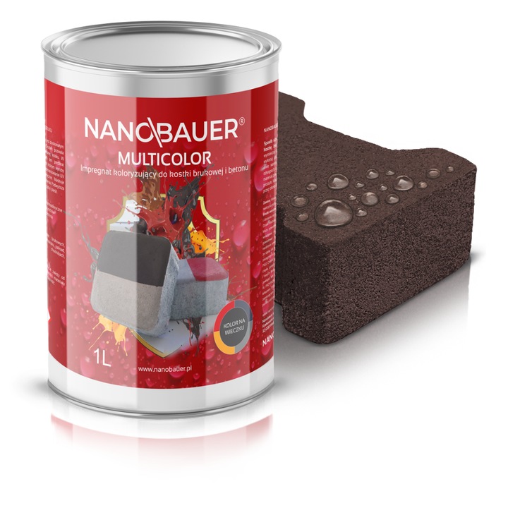 Impregnant colorant lichid profesional NANOBAUER Multicolor Maro 1L 8017 – Pentru colorarea si protectia pavajelor, betonului, teraselor, bordurilor, gardurilor si elementelor decorative – aplicare usoara, gata de utilizat