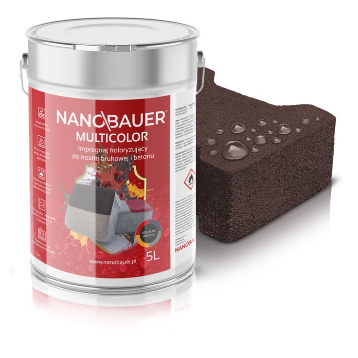 Impregnant colorant lichid profesional NANOBAUER Multicolor Maro 5L 8017 – Pentru colorarea si protectia pavajelor, betonului, teraselor, bordurilor, gardurilor si elementelor decorative – aplicare usoara, gata de utilizat