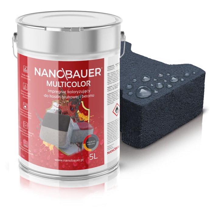 Impregnant colorant lichid profesional NANOBAUER Multicolor Grafit 5L 7024 – Pentru colorarea si protectia pavajelor, betonului, teraselor, bordurilor, gardurilor si elementelor decorative – aplicare usoara, gata de utilizat