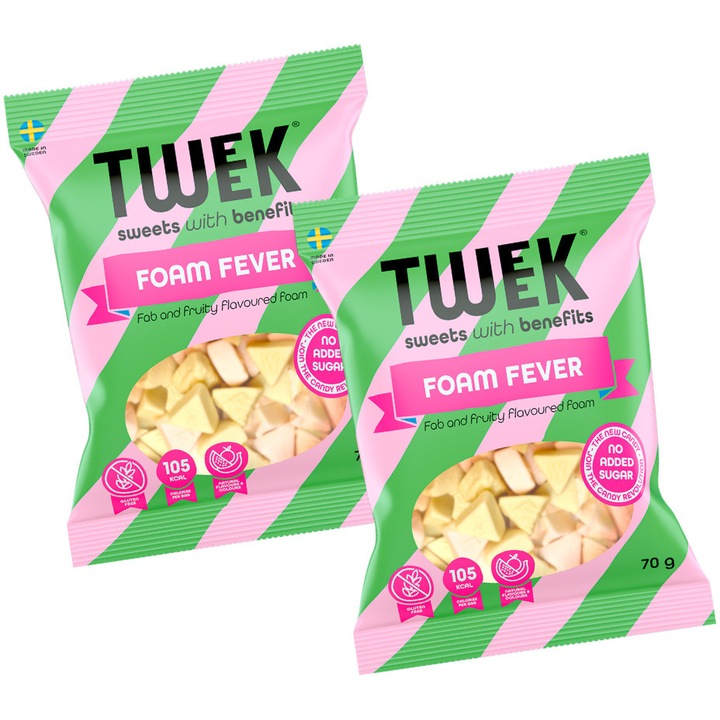 Jeleuri spumoase FOAM FEVER cu aroma de fructe cu Stevia, fara zahar, fara gluten, TWEEK, 70g x 2 buc