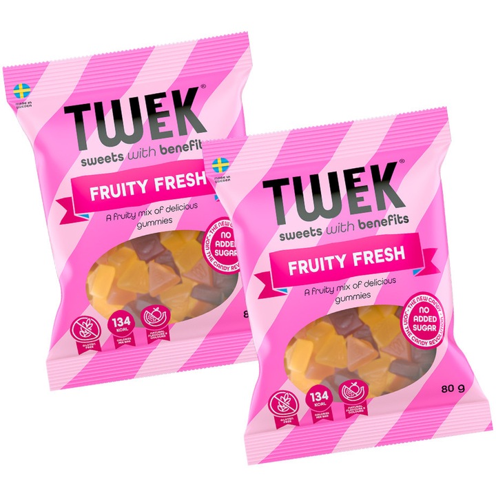 Jeleuri FRUITY FRESH cu aroma de FRUCTE DE PADURE si CITRICE cu Stevia fara zahar, fara gluten, TWEEK, 80g x 2 buc