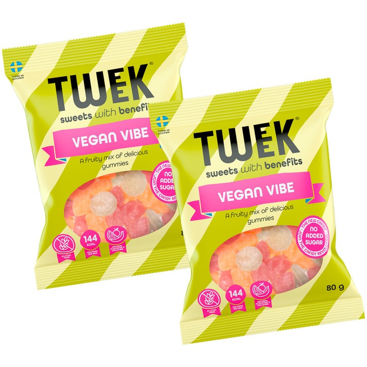 Jeleuri VEGAN VIBE cu aroma de MAR, PIERSICA, FRUCTE DE PADURE cu Stevia fara zahar, fara gluten, TWEEK, 80g x 2 buc
