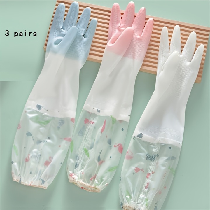 Konyhai kesztyű, 3 pár, újrahasználható, szilikon, kék + fehér + rózsaszín