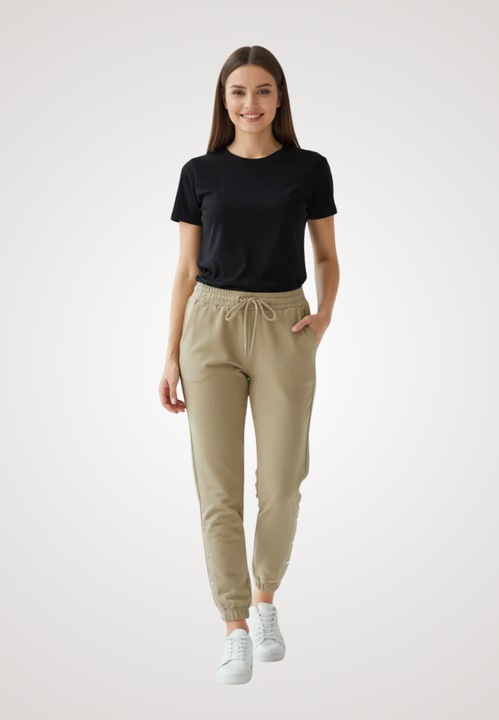 Pantaloni de trening dama SERENA crem, detalii cu capse, buzunare, XL