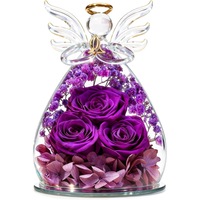 Figurina de inger din sticla cu trandafiri eterni si lumini LED, cadou personalizat pentru femei, Cadou relaxant pentru Valentine, Ziua Mamei, Craciun, Cadouri pt dama, mama, iubita, sotie, iubita, sora, educatoare, profesoara