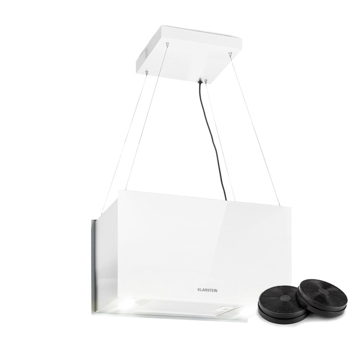 Островен абсорбатор Klarstein L, 60 см, капацитет на изсмукване 590 м³/ч, LED, бял