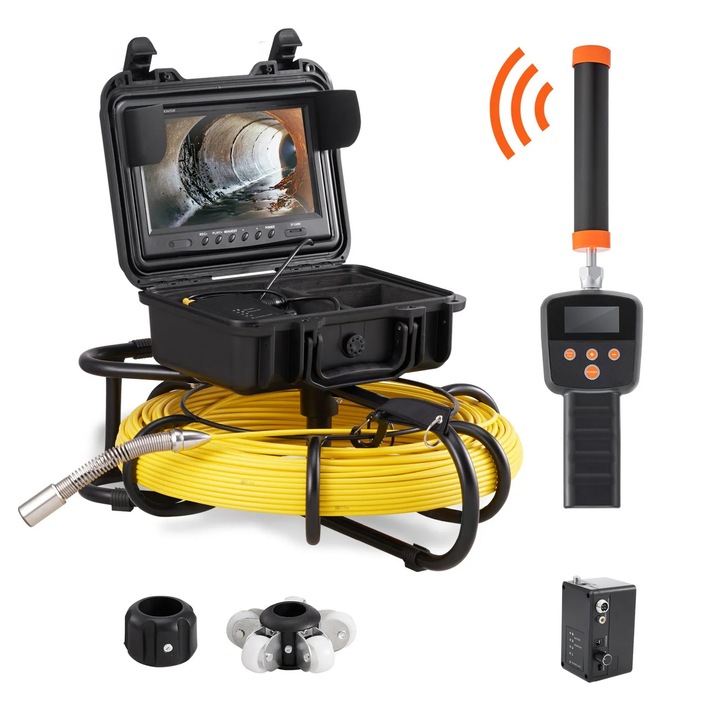 Camera inspectie canalizare cu sonda 512 Hz, ecran 22.9 cm 720p, cablu 91.4 m, camera video pentru tevi si conducte