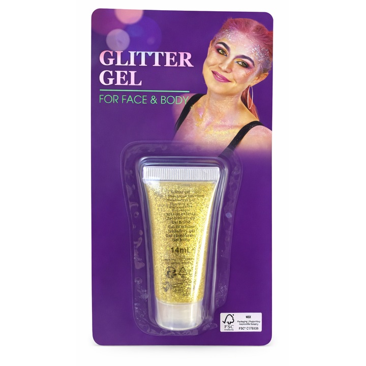 Fard de pleoape, Glitter, Gel auriu, 14ml, aplicare usoara