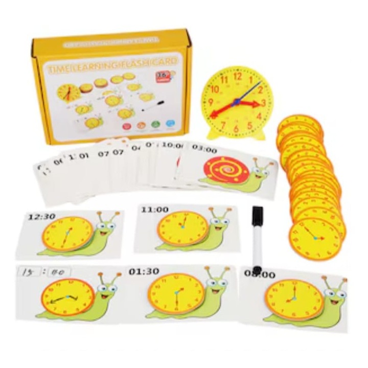 Joc educativ MASHASHOP pentru invatarea ceasului, set 72 piese, multicolor, 10x10cm