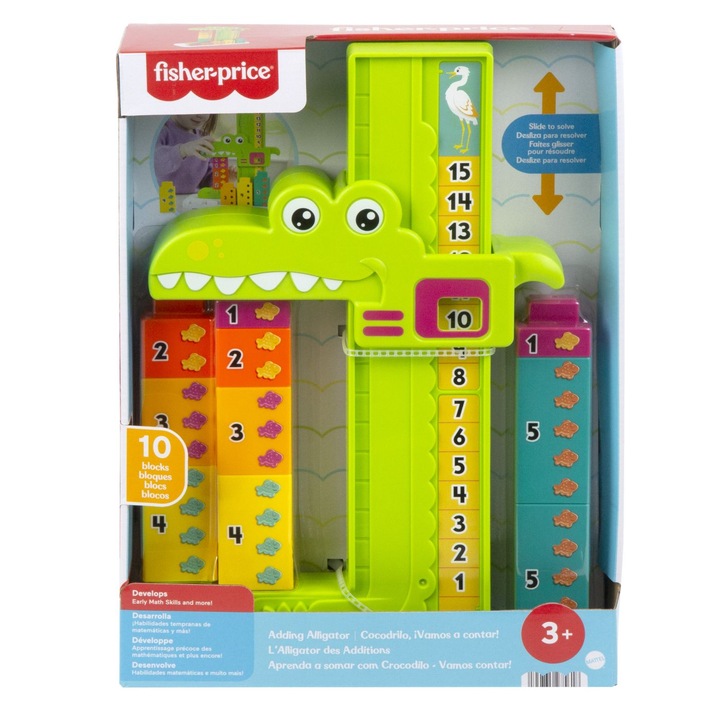 Jucărie educativă, Mattel, aligator stivuibil, set cu blocuri numerotate, multicolor