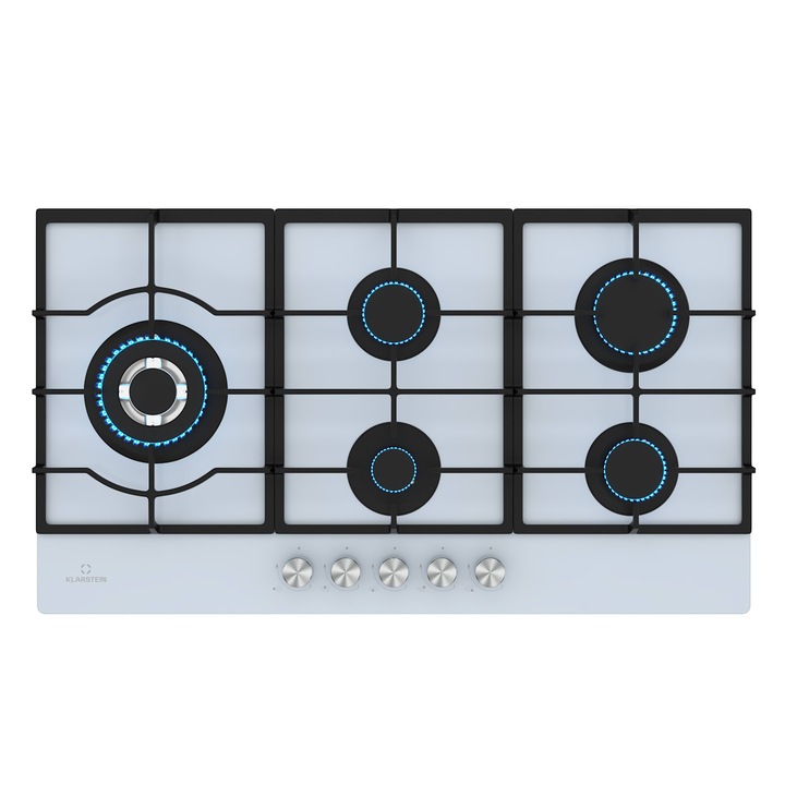 Plită electrică Klarstein Ignito, 5 arzătoare, aprindere electrică, pentru gaz lichefiat sau natural, 90x51x5cm