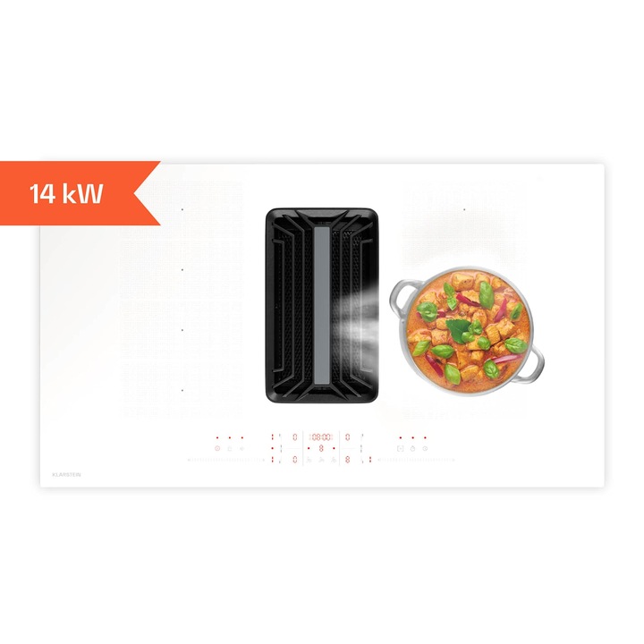 Plită cu inducție + hotă integrată Klarstein AirJet FlexPro, 4 zone flexibile, eficiență A++, 90x26x51,5cm